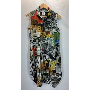 NEW  Inoah Sleeveless Knit 1/4 zip Midi‎ Dress  Geo Print Artsy sz S art to wear